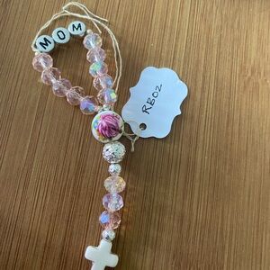 Pink Crystal Beaded One decade ‘Mom’ Rosary with Stone Cross and Rose bead